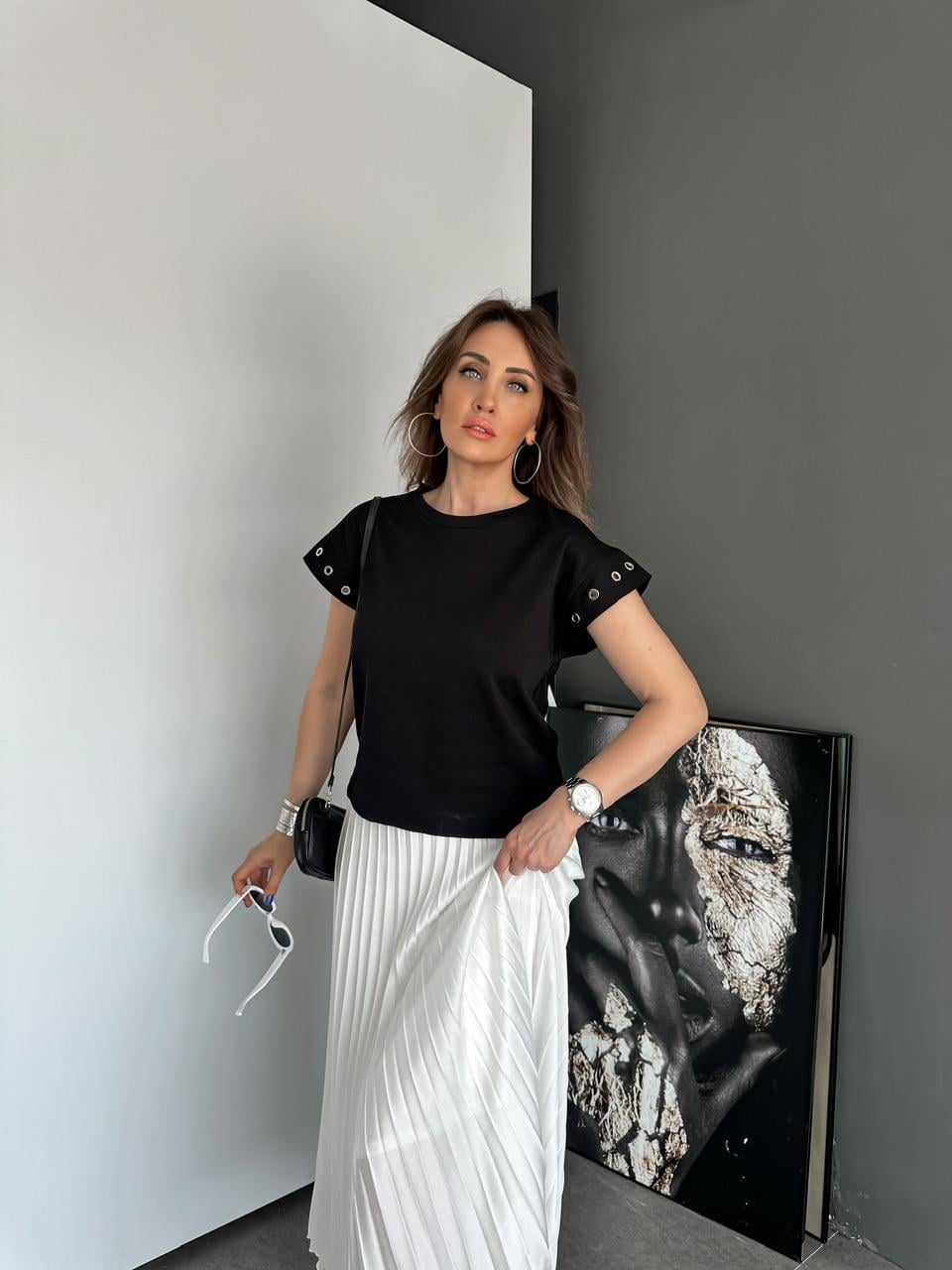 Siyah Kuş Gözlü Cotton Tshirt