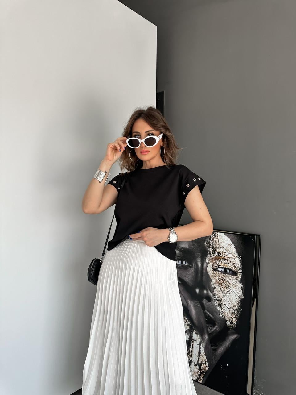 Siyah Kuş Gözlü Cotton Tshirt