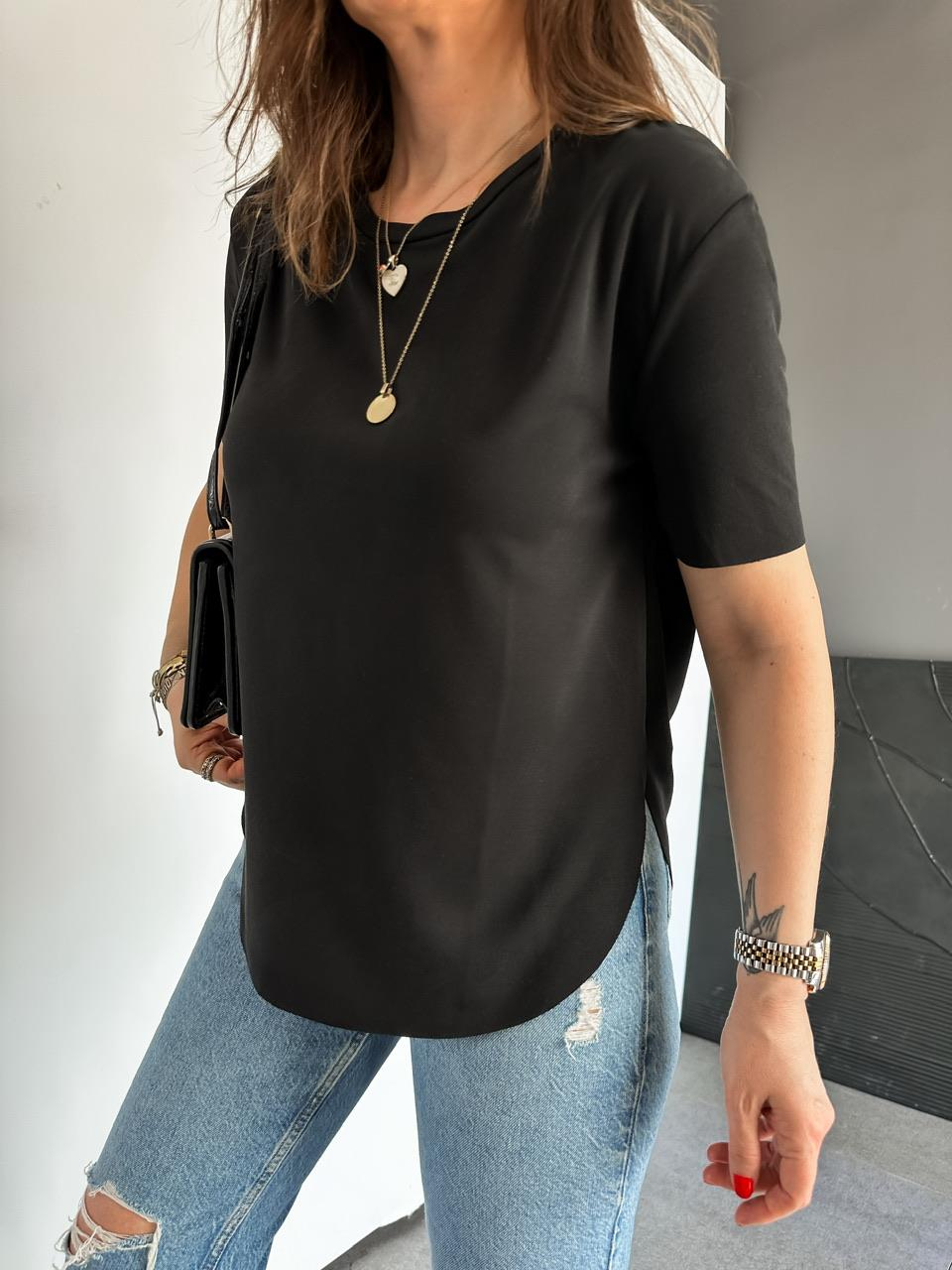 Siyah Lazer Kesim Modal Tshirt