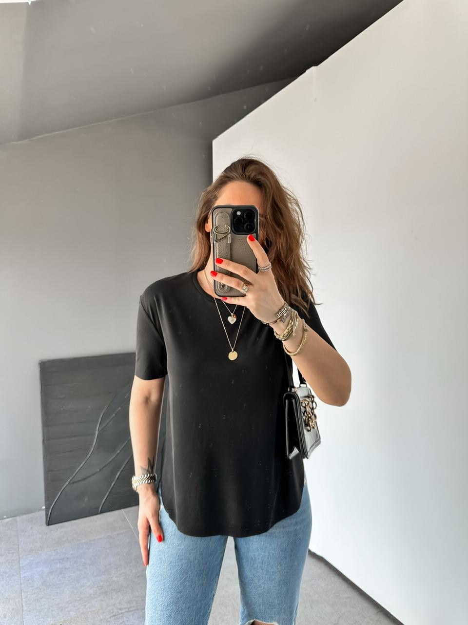 Siyah Lazer Kesim Modal Tshirt