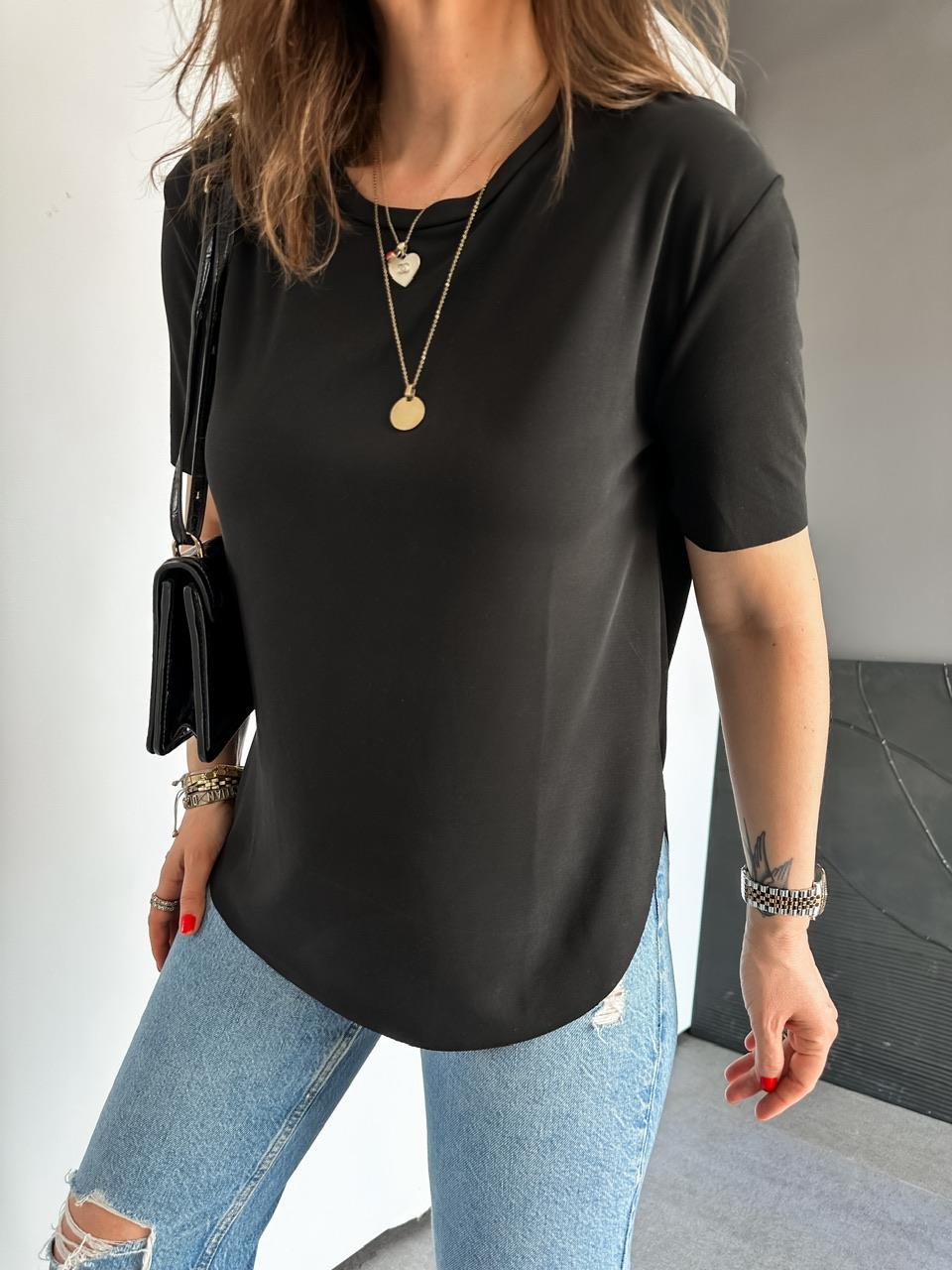 Siyah Lazer Kesim Modal Tshirt