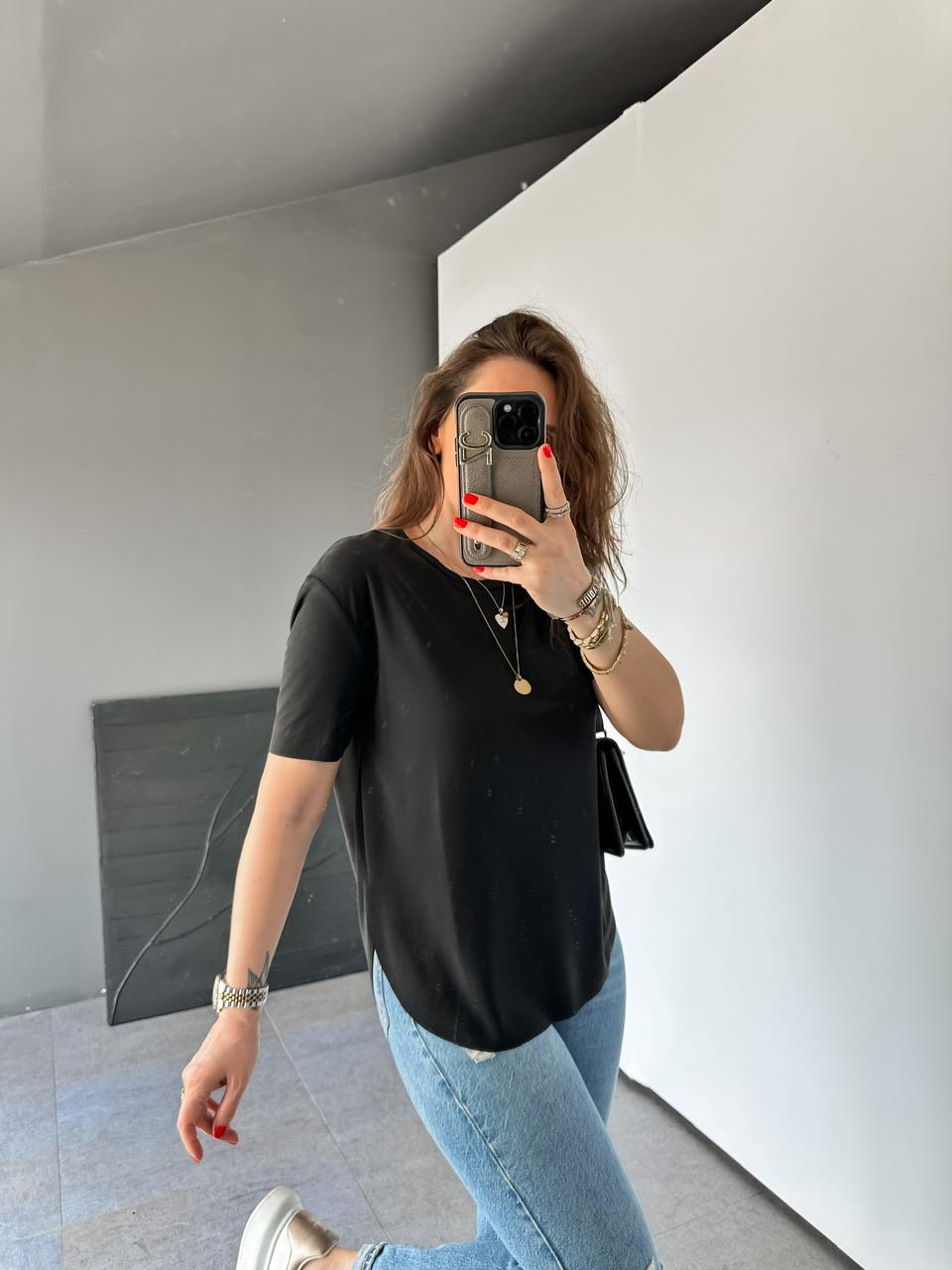 Siyah Lazer Kesim Modal Tshirt