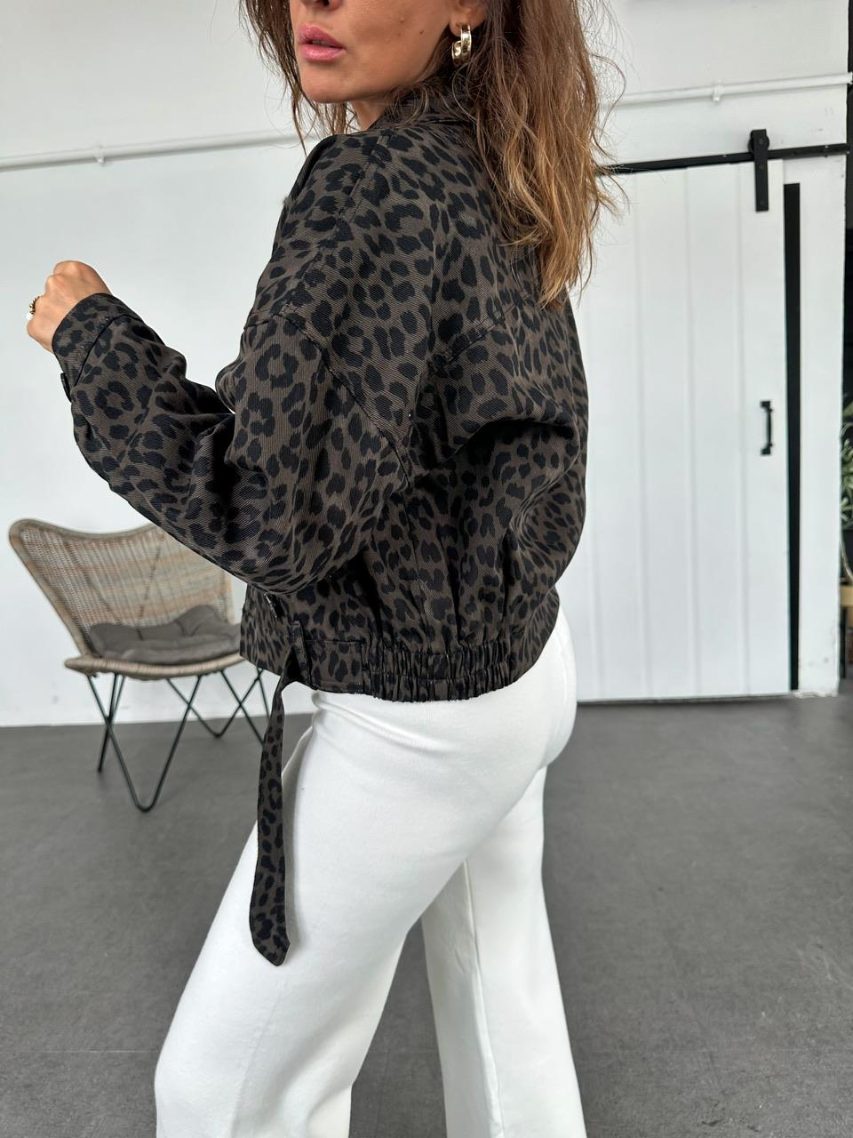 Siyah Leopar Gabardin Ceket