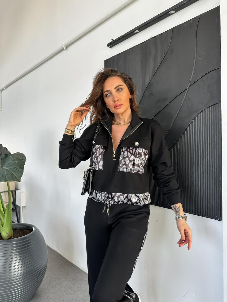 Siyah Leopar Parçalı Modal Takım