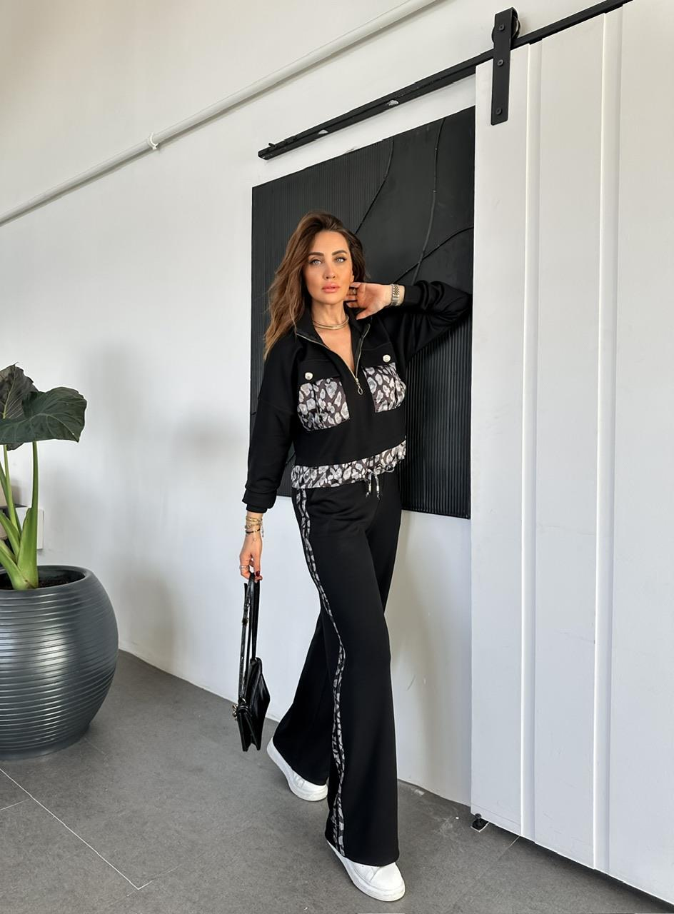 Siyah Leopar Parçalı Modal Takım