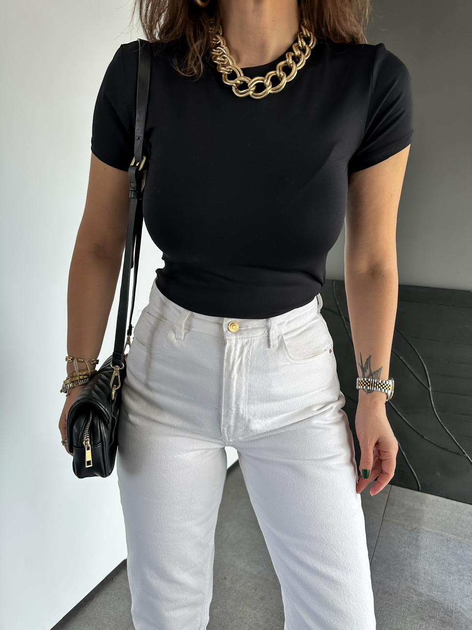 Siyah Likralı Cotton Orijinal Tshirt
