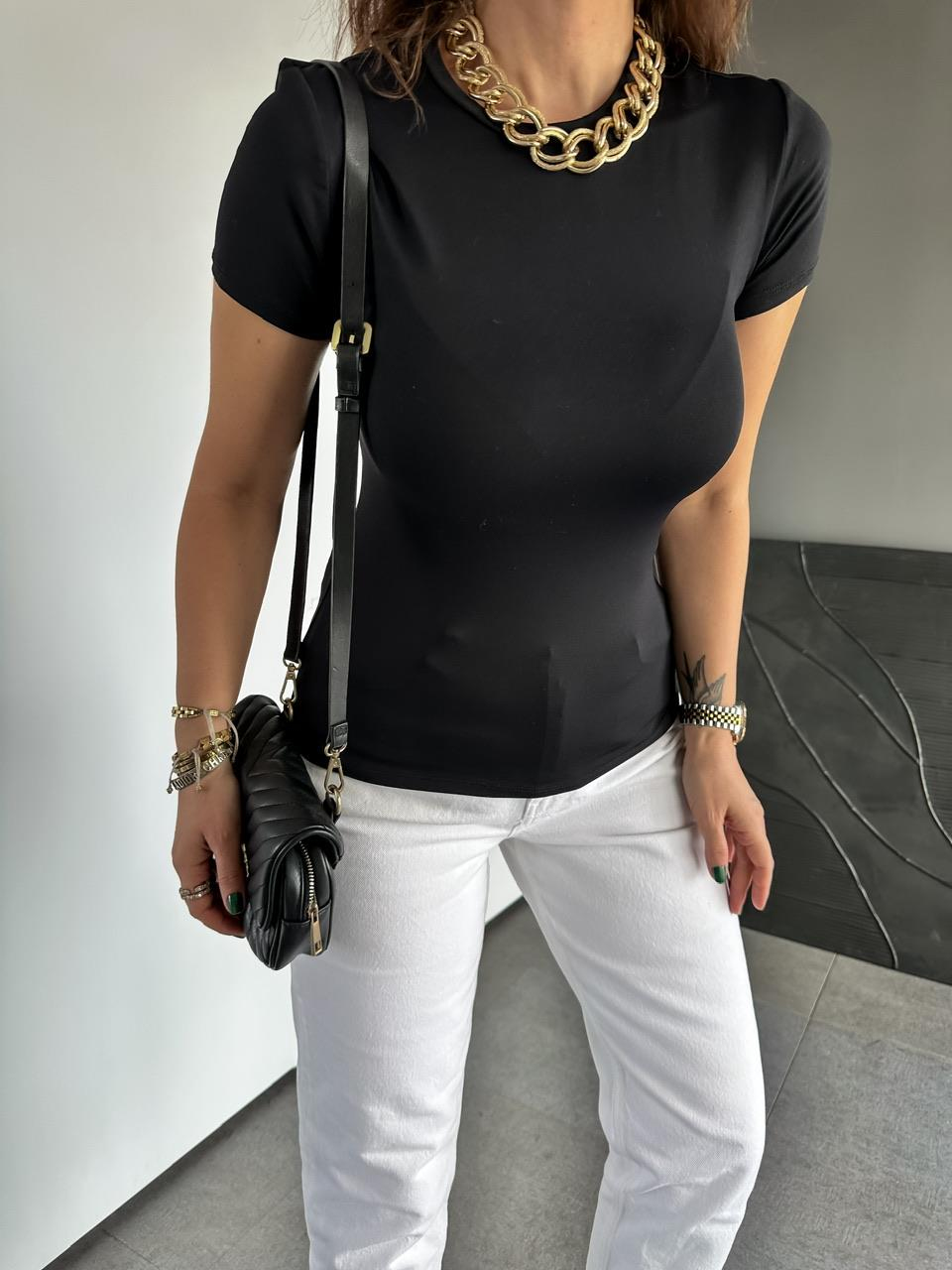 Siyah Likralı Cotton Orijinal Tshirt