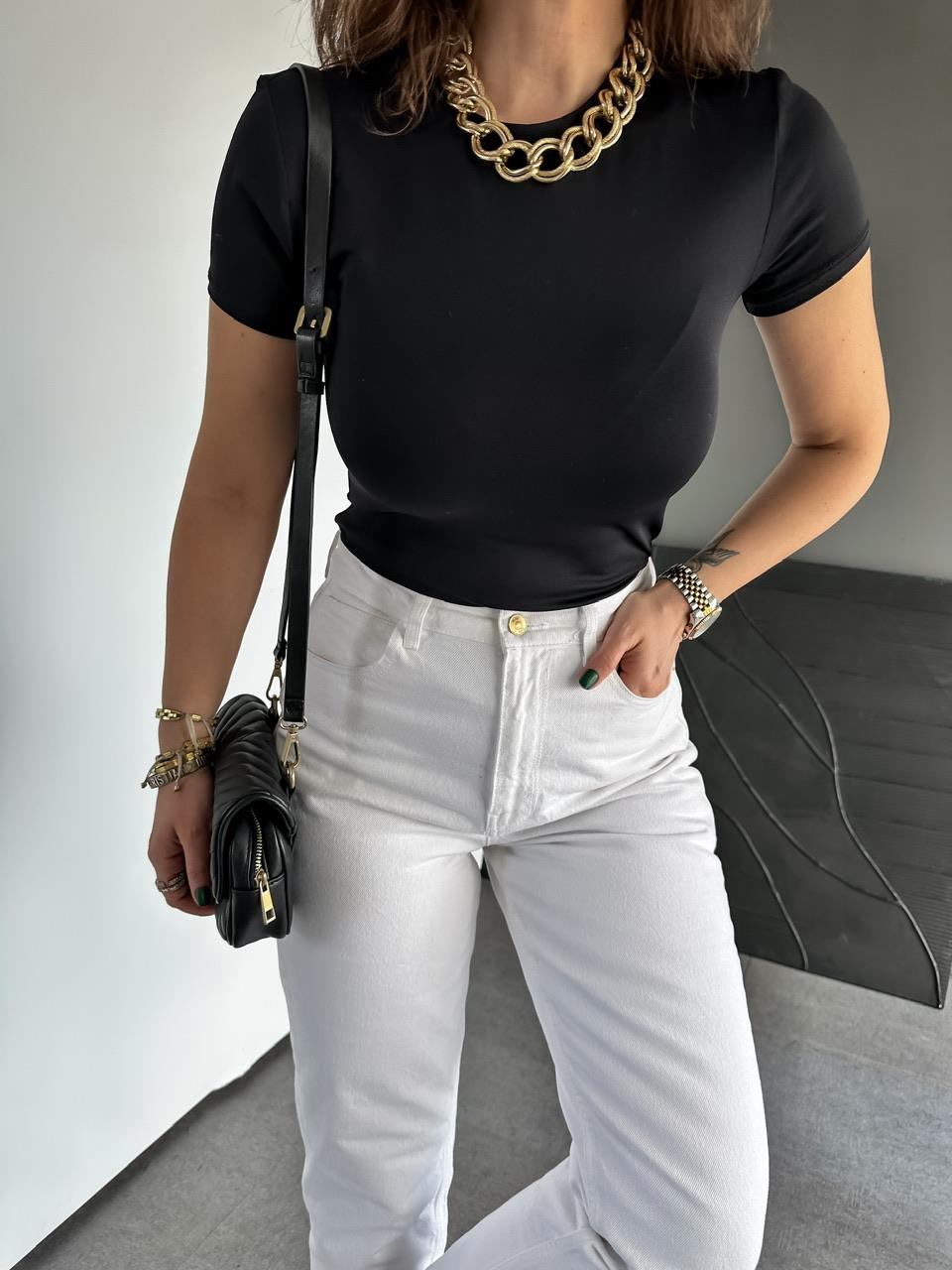 Siyah Likralı Cotton Orijinal Tshirt