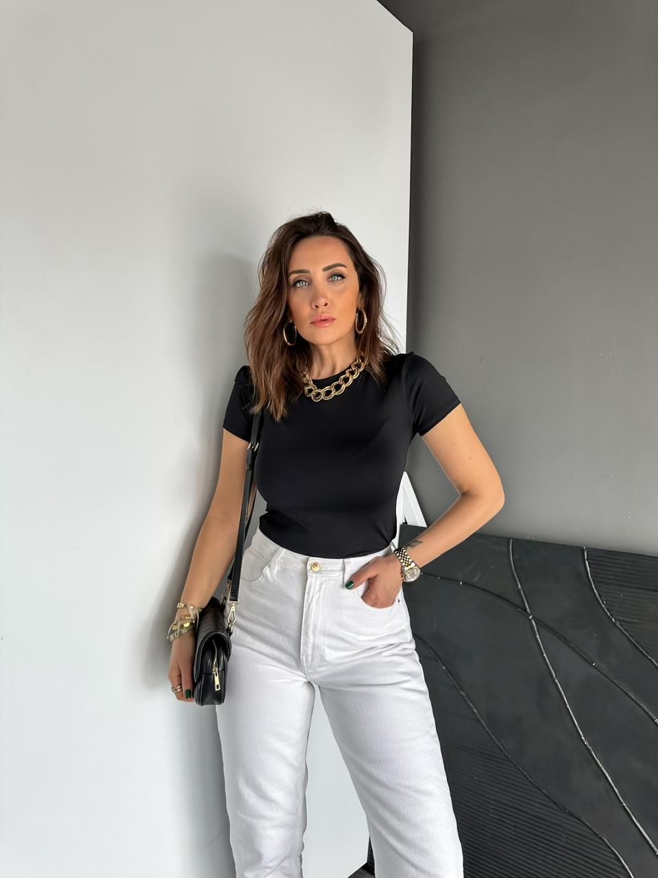 Siyah Likralı Cotton Orijinal Tshirt