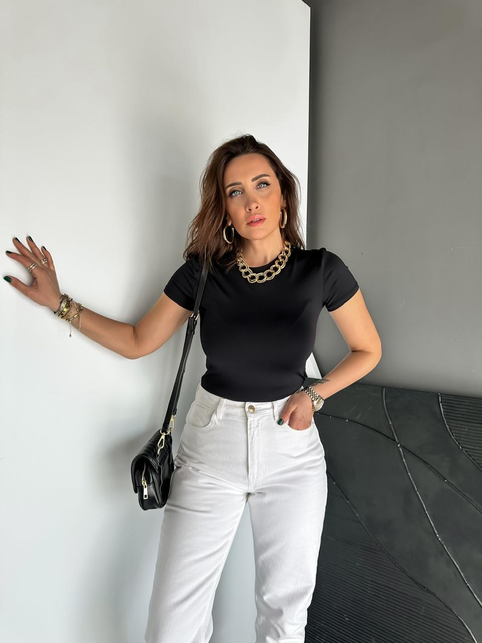 Siyah Likralı Cotton Orijinal Tshirt