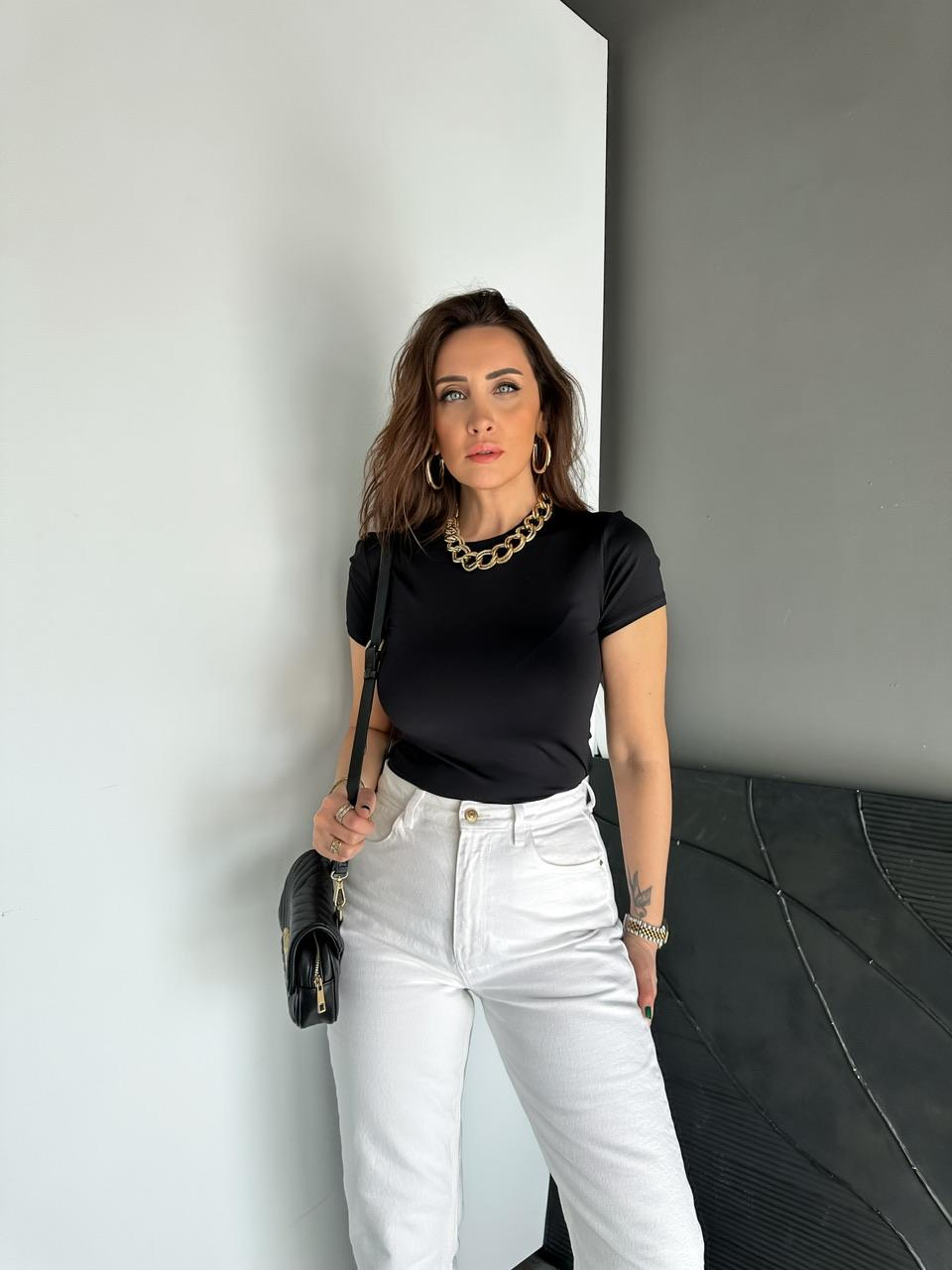 Siyah Likralı Cotton Orijinal Tshirt