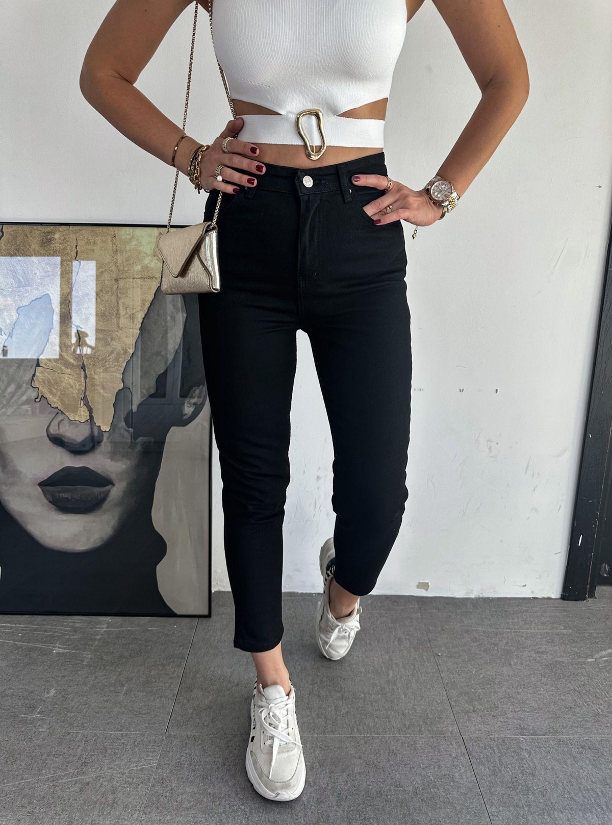 Siyah Likralı Mom jean