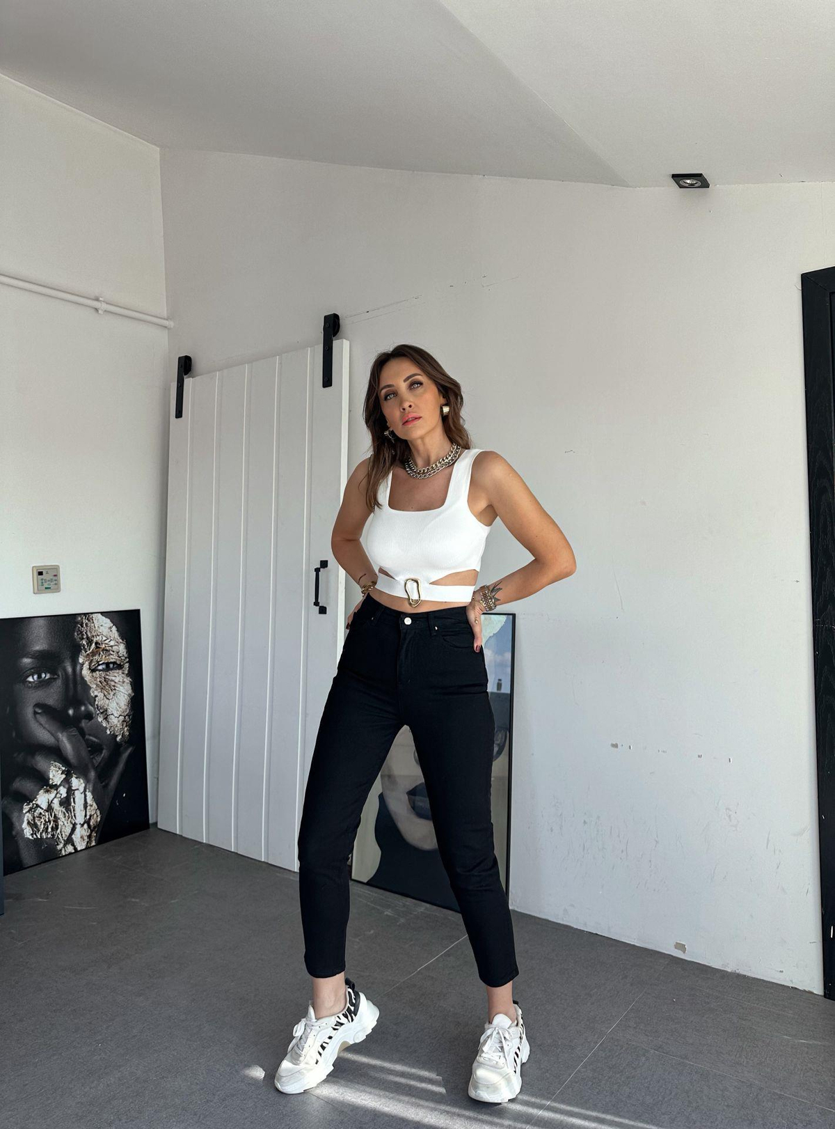 Siyah Likralı Mom jean