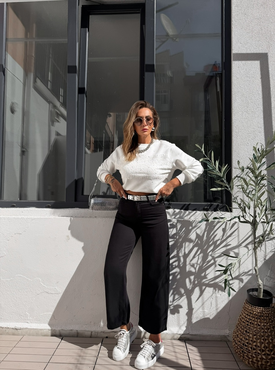 Siyah Likralı Tensel Culatte Jean