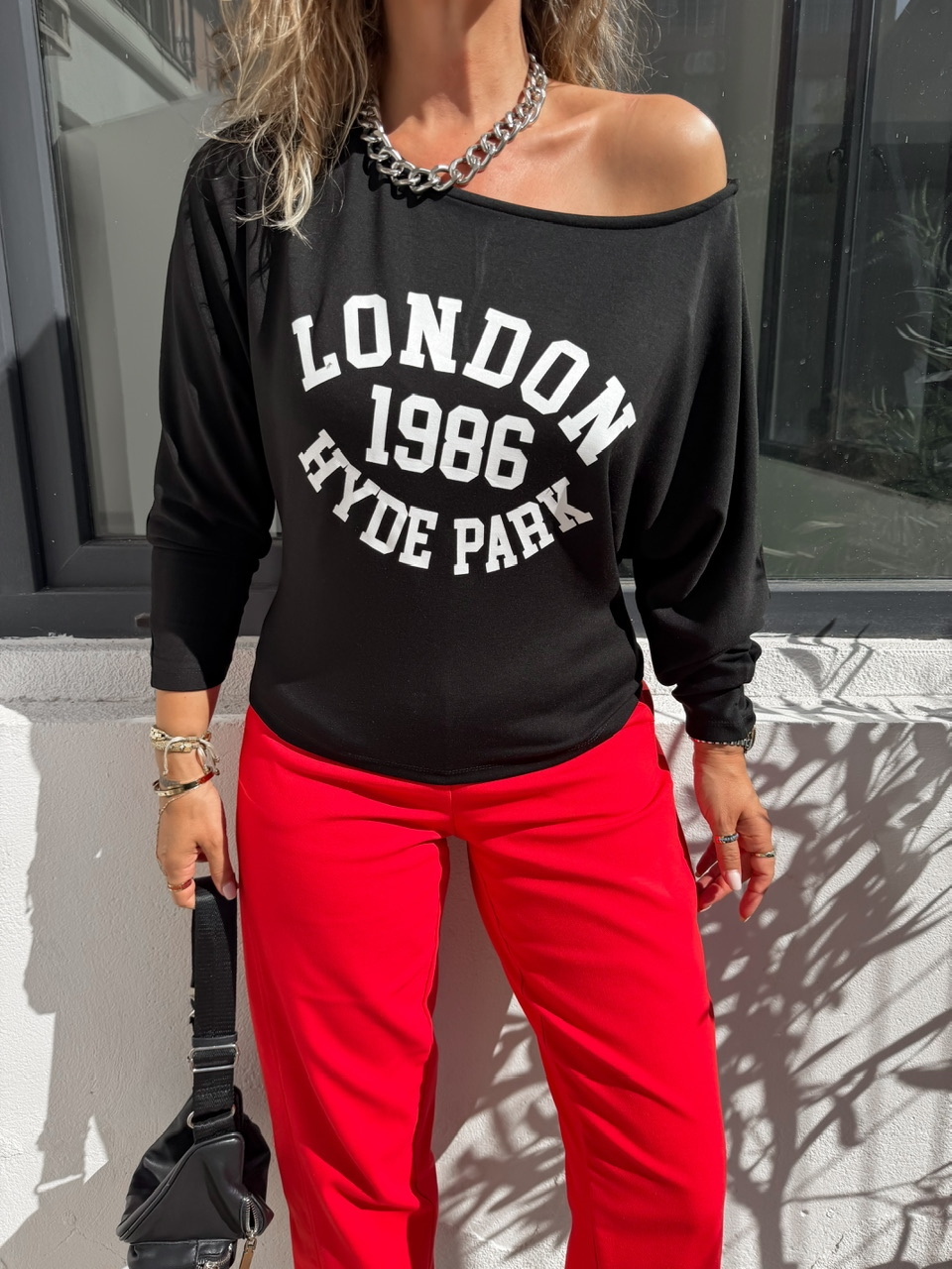 Siyah London Tek Omuz Tshirt