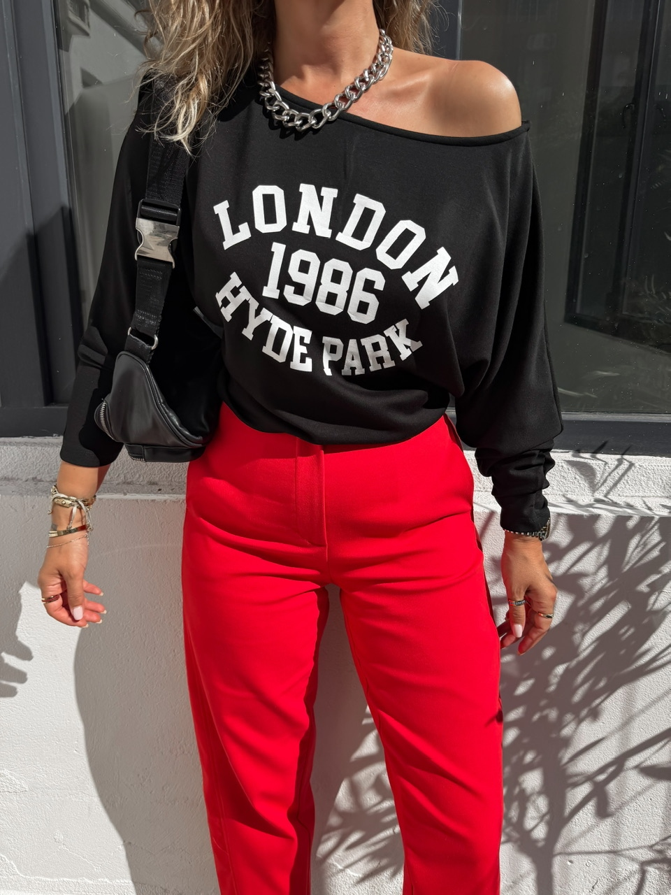 Siyah London Tek Omuz Tshirt