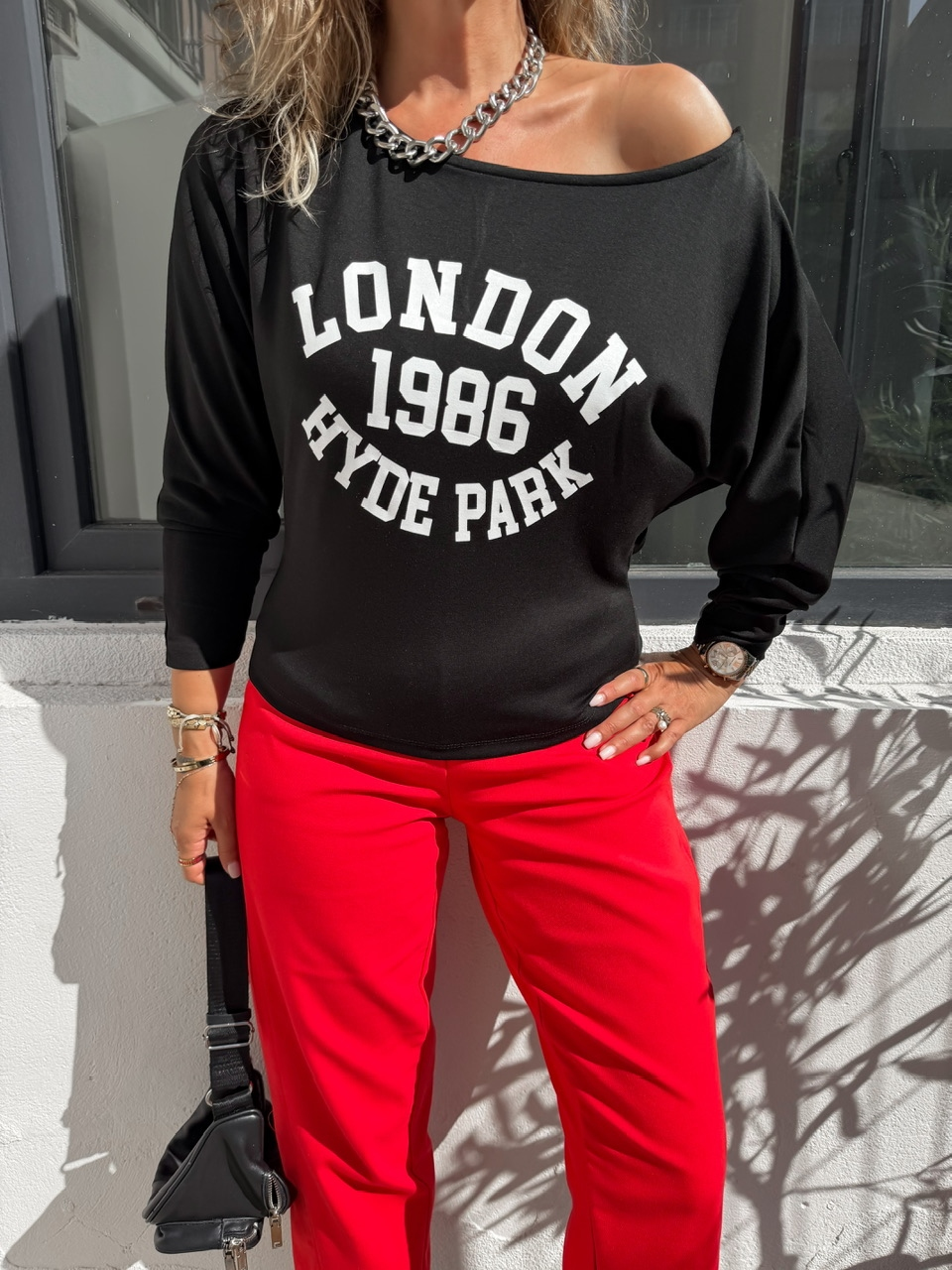 Siyah London Tek Omuz Tshirt