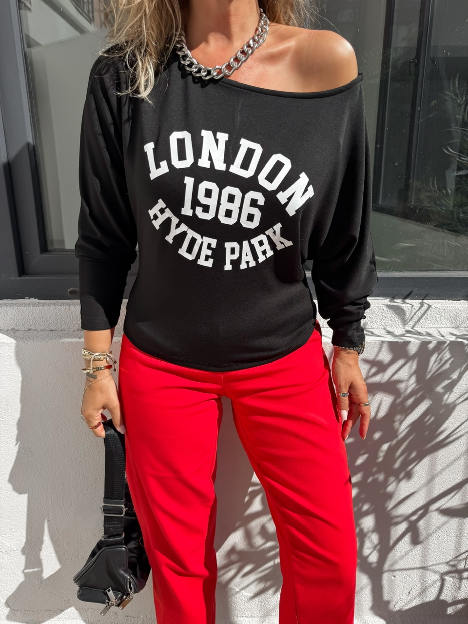 Siyah London Tek Omuz Tshirt