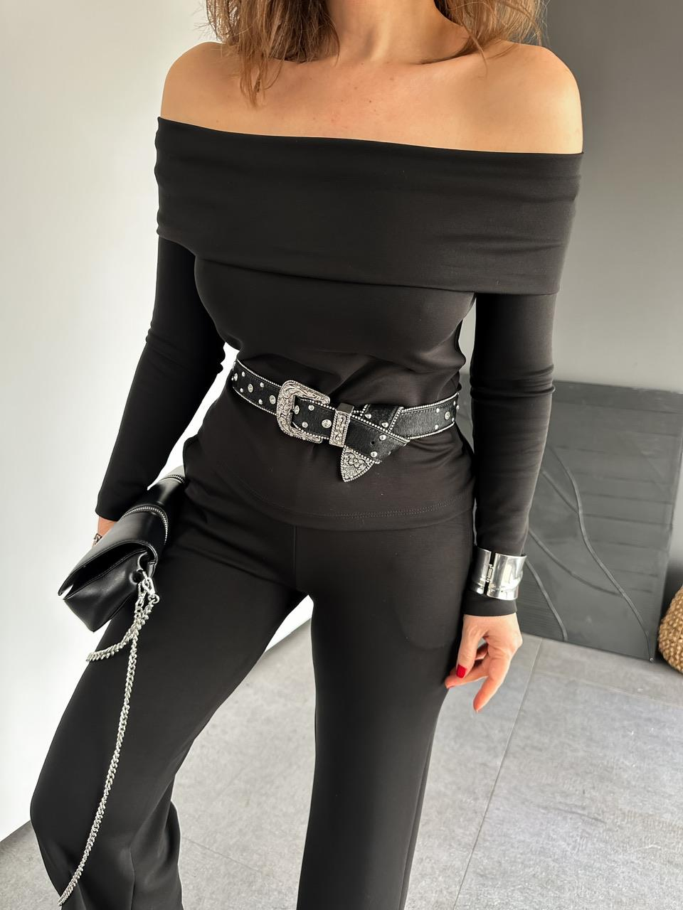 Siyah Madonna Yaka Likralı Modal Takım