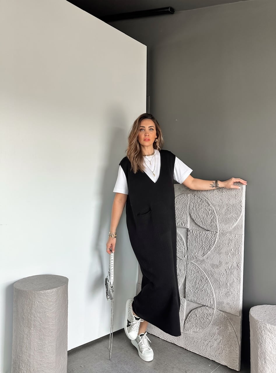 Siyah Marka Model Cepli Triko Elbise
