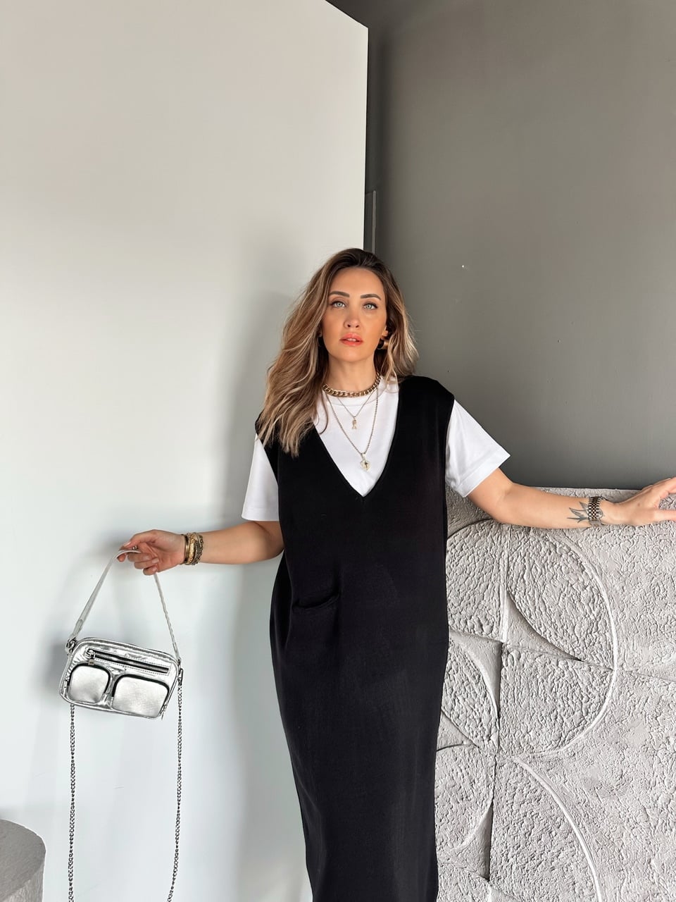 Siyah Marka Model Cepli Triko Elbise
