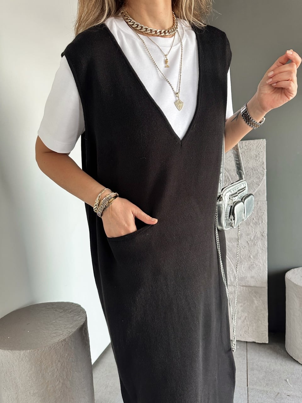 Siyah Marka Model Cepli Triko Elbise