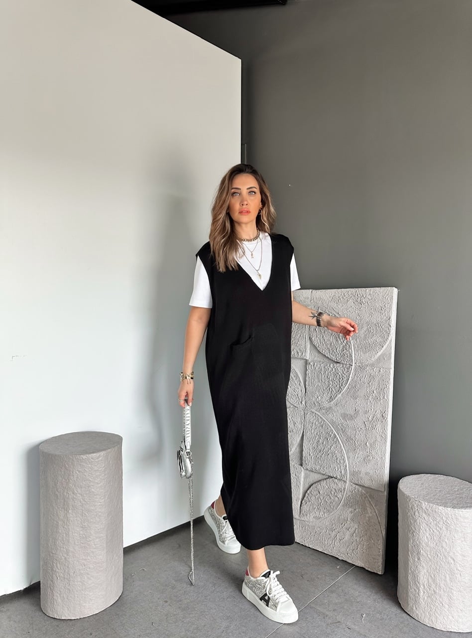 Siyah Marka Model Cepli Triko Elbise