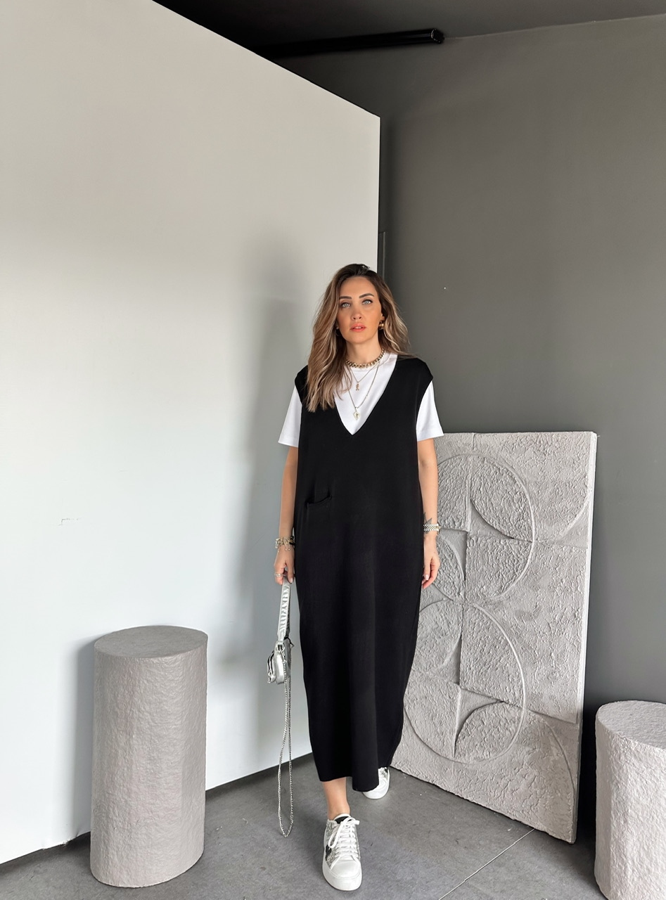 Siyah Marka Model Cepli Triko Elbise