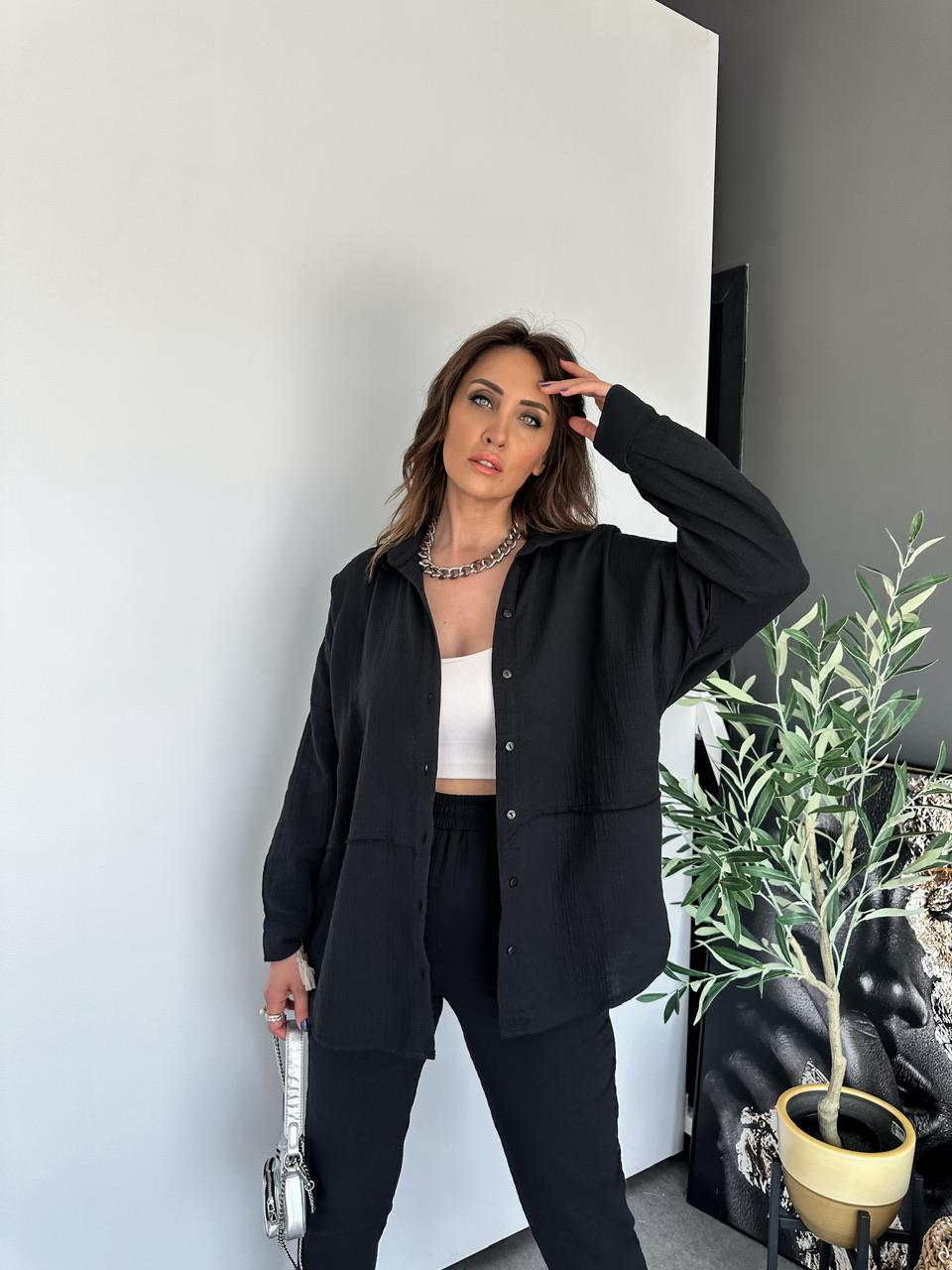 Siyah Müslin Kumaş Takım