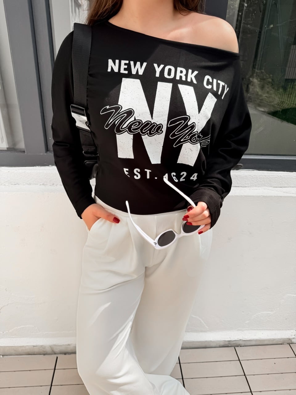 Siyah NY City Baskılı T-Shirt