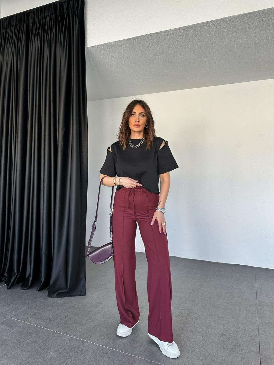 Siyah Omuzları Fermuarlı Cotton Tshirt