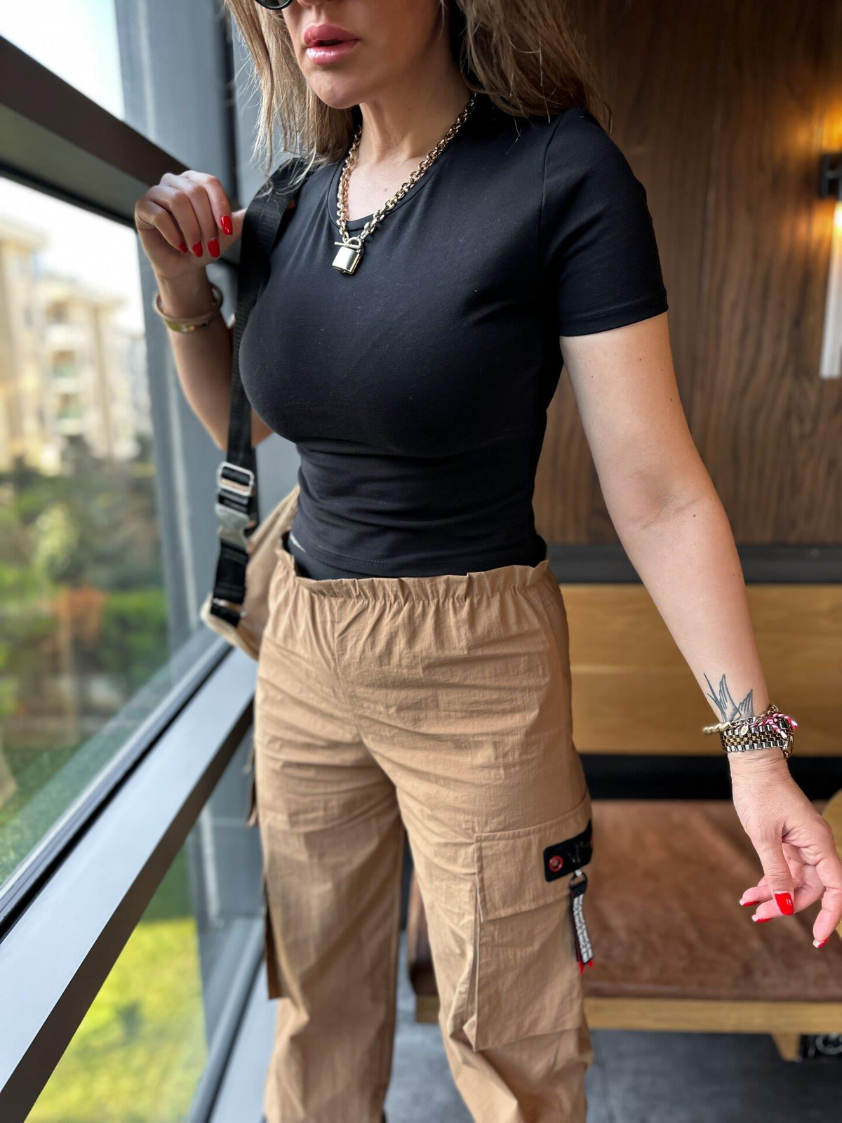 Siyah Pamuklu Crop Tshirt