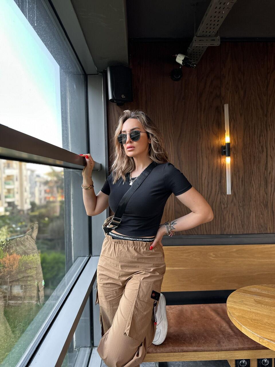 Siyah Pamuklu Crop Tshirt
