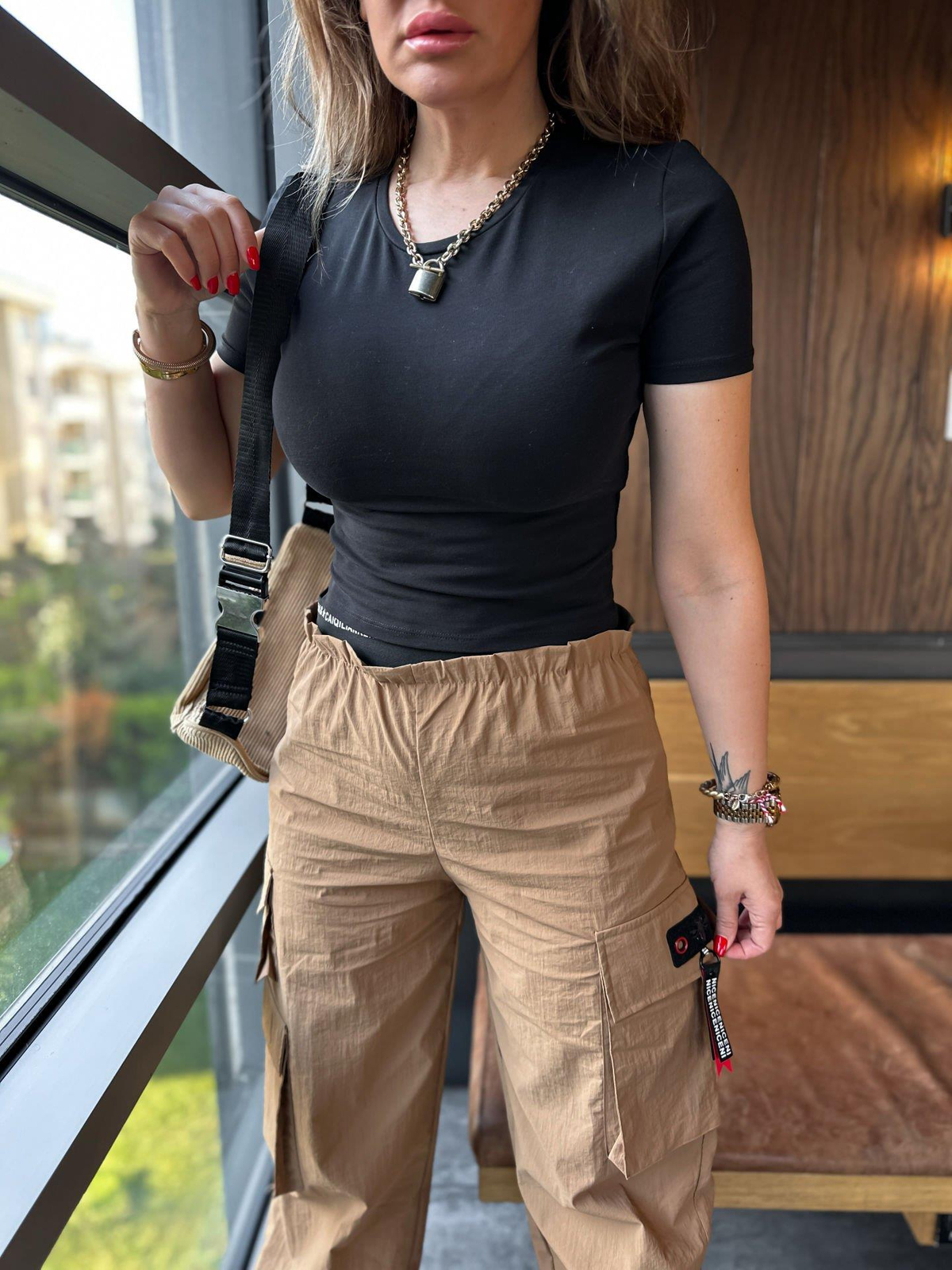 Siyah Pamuklu Crop Tshirt