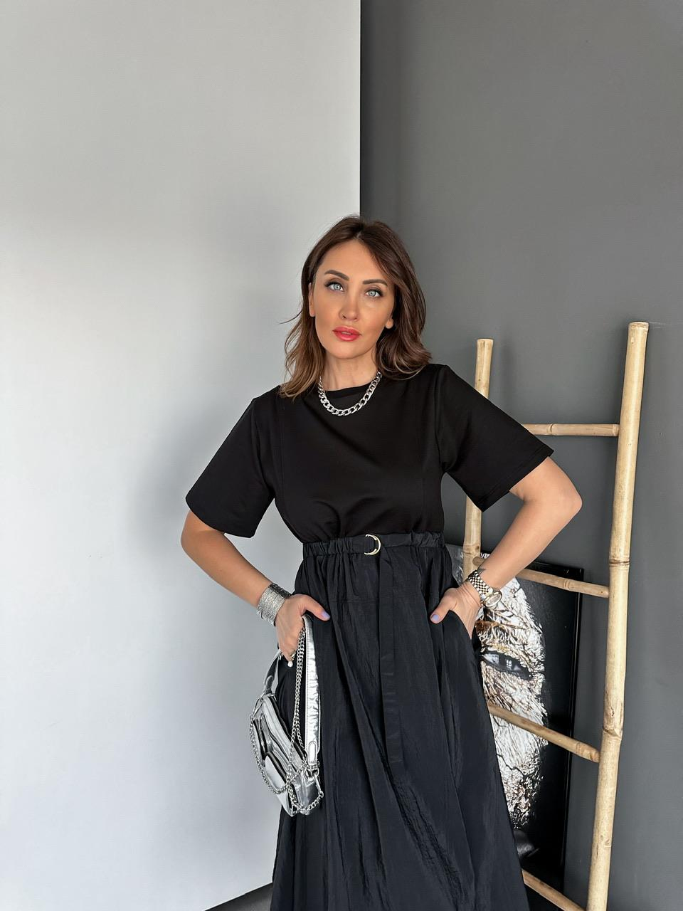 Siyah Paraşüt Mix Kumaş Elbise