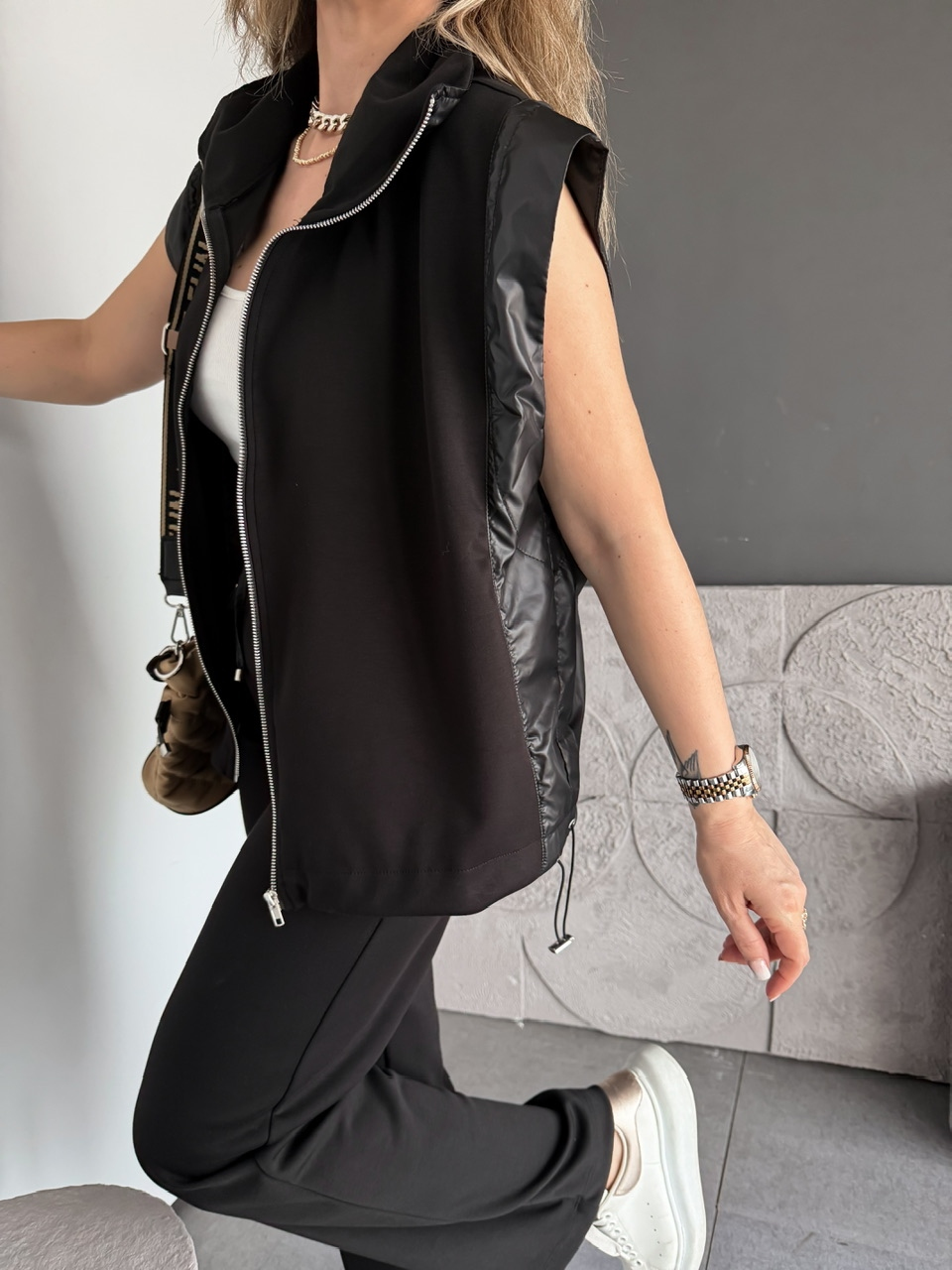 Siyah Paraşüt Mix Yelekli Modal Takım
