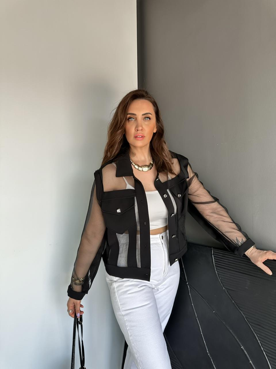 Siyah Parçalı Dalya Tasarım Ceket