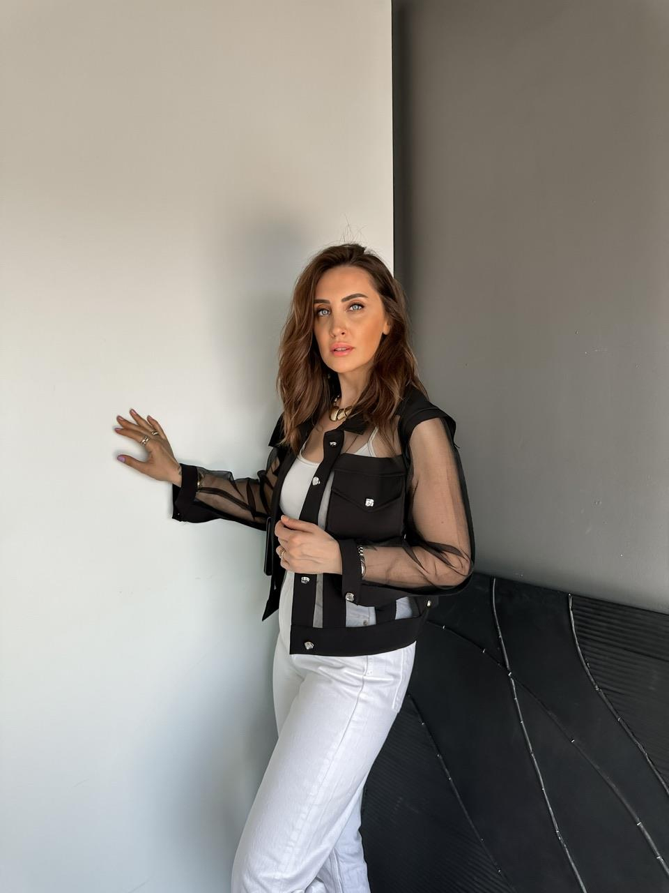 Siyah Parçalı Dalya Tasarım Ceket