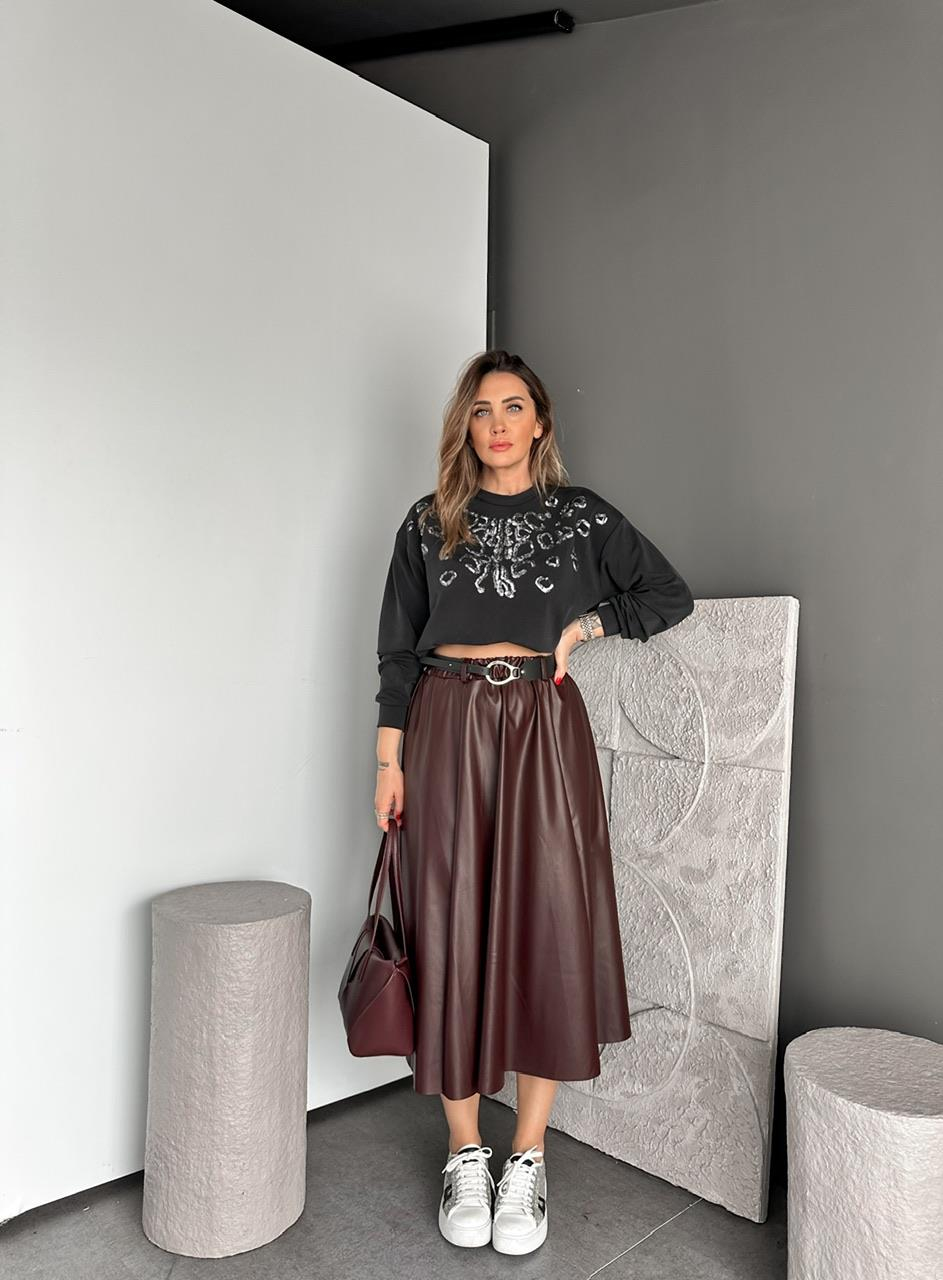 Siyah Payet İşlemeli Modal Sweatshirt