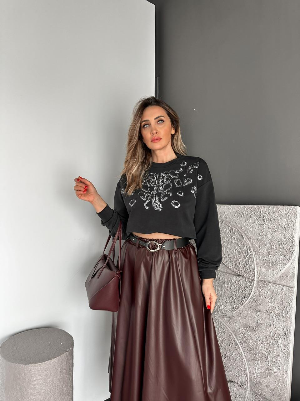 Siyah Payet İşlemeli Modal Sweatshirt