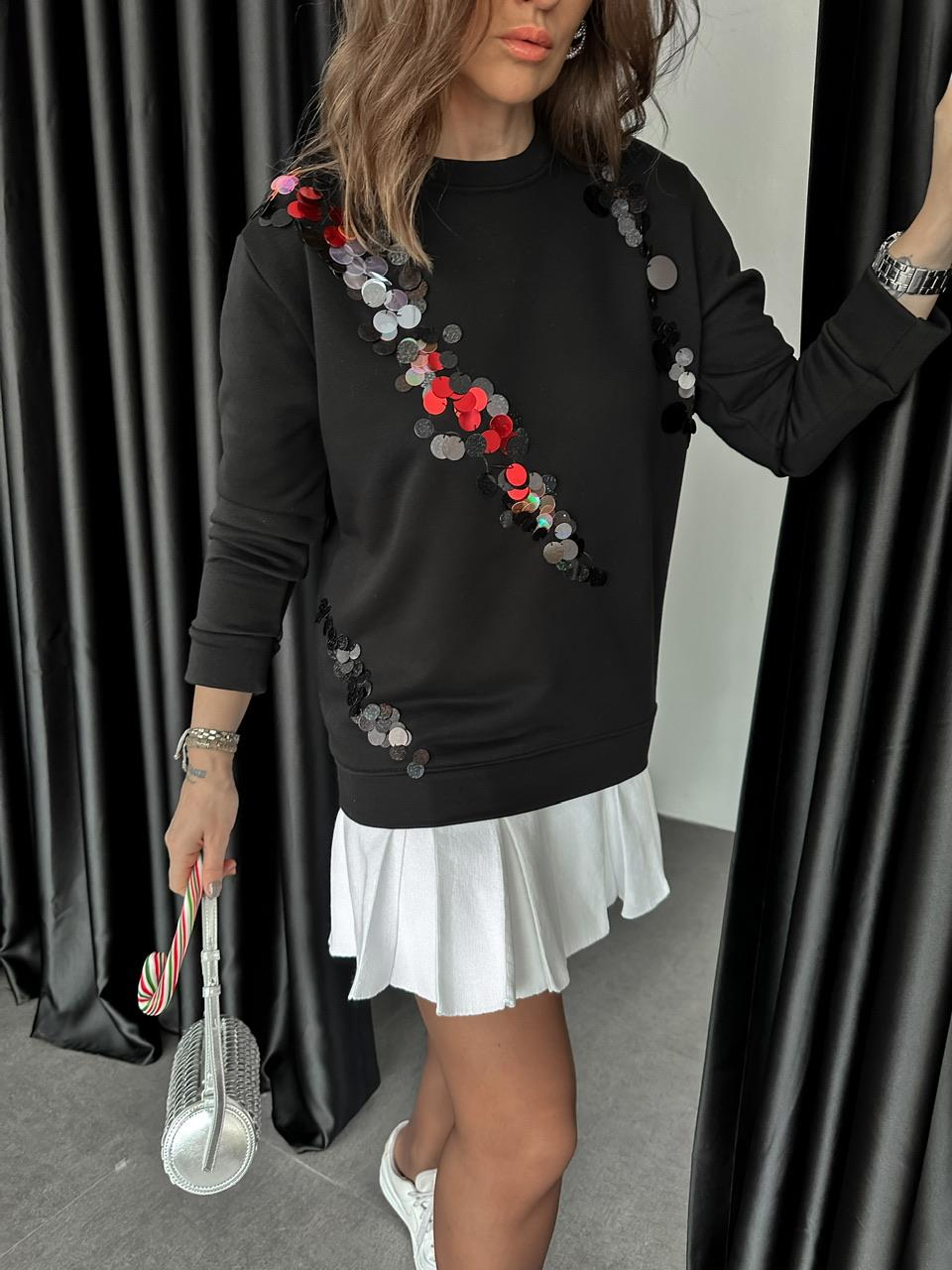 Siyah Payetli Tasarım Sweatshirt