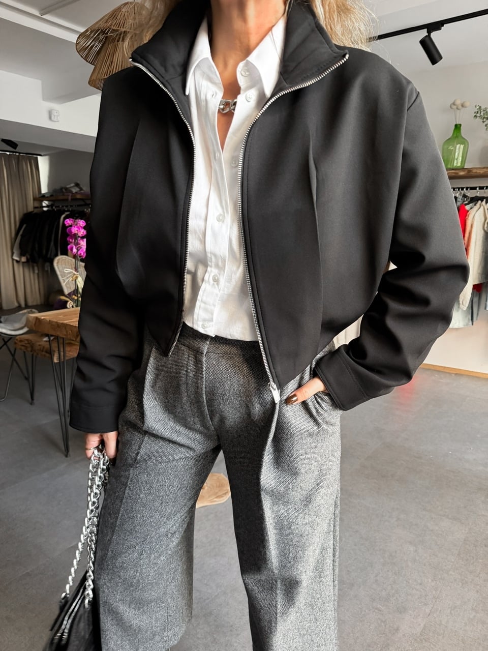 Siyah Pensli Bomber Ceket