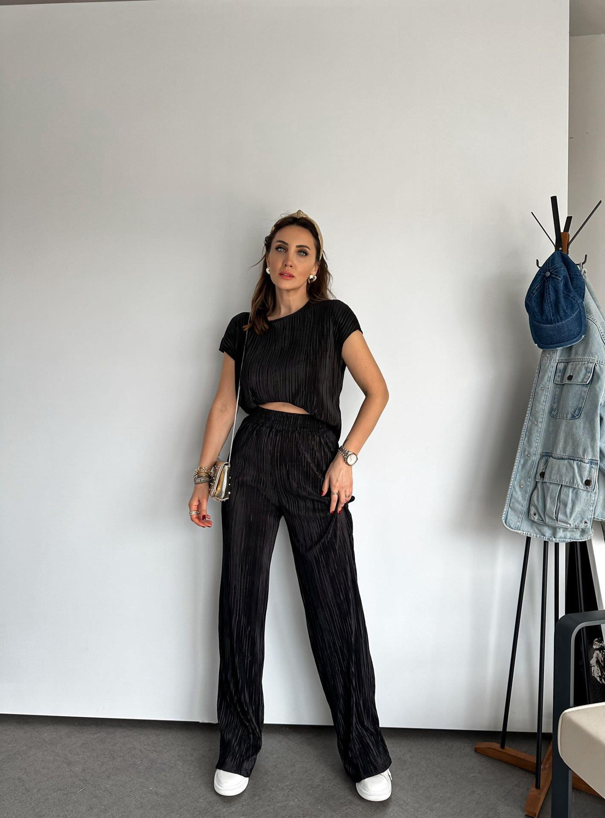 Siyah Pilili Tshirt Basic Takım