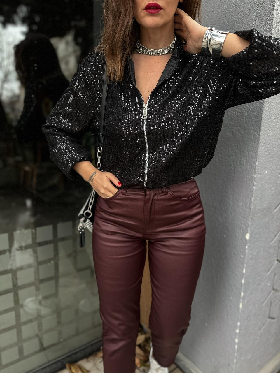 Siyah Pullu Bomber Ceket
