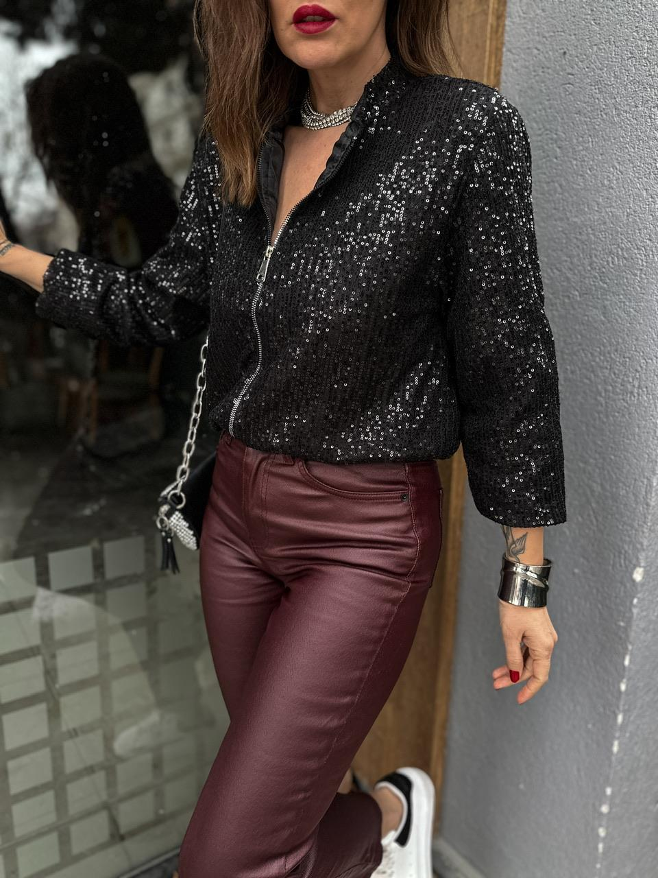 Siyah Pullu Bomber Ceket