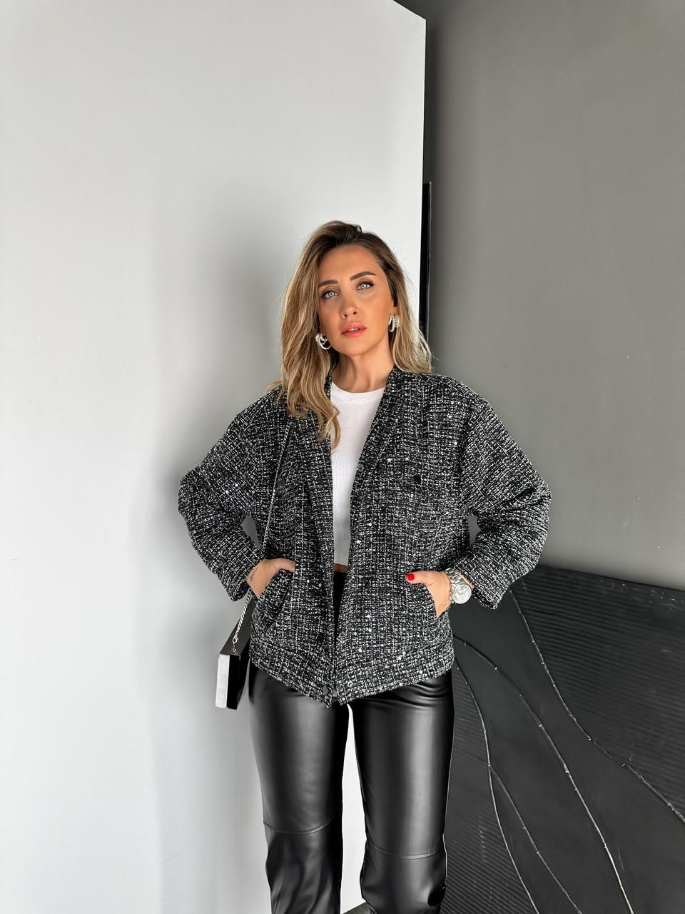 Siyah Pullu Silver Tüvit Ceket