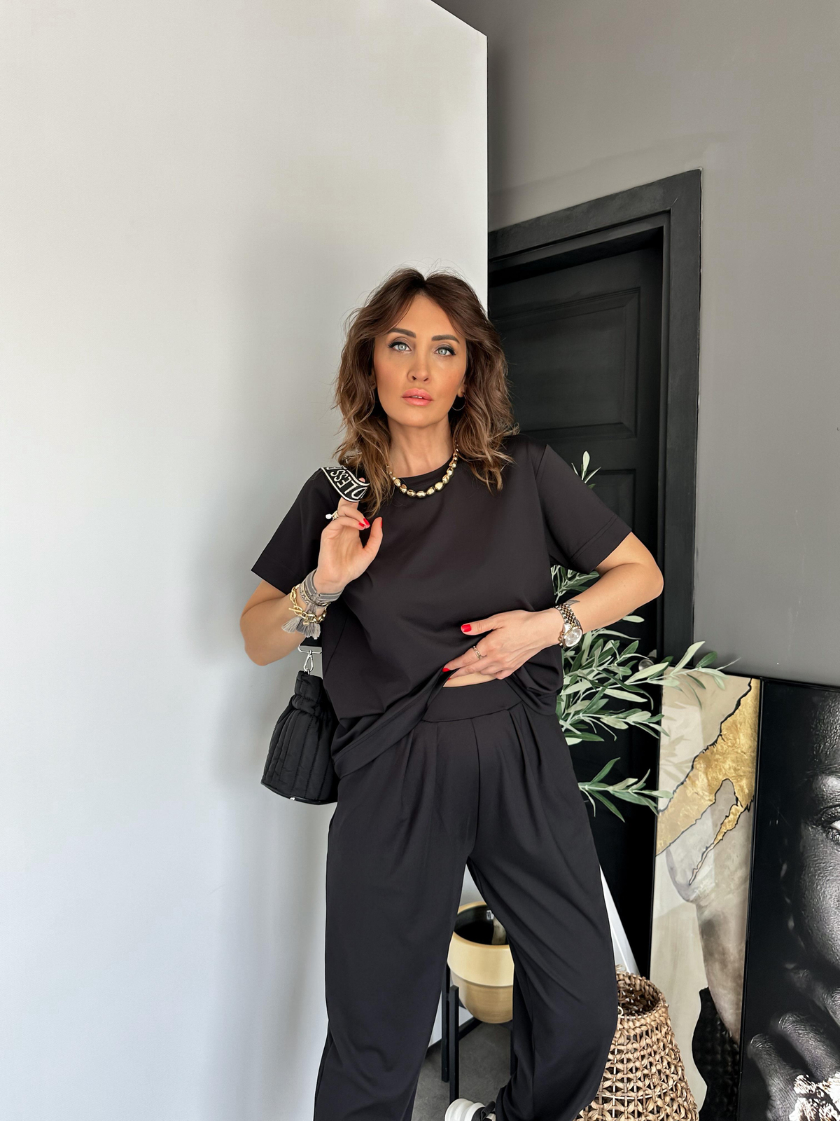 Siyah Şalvarlı Modal Takım