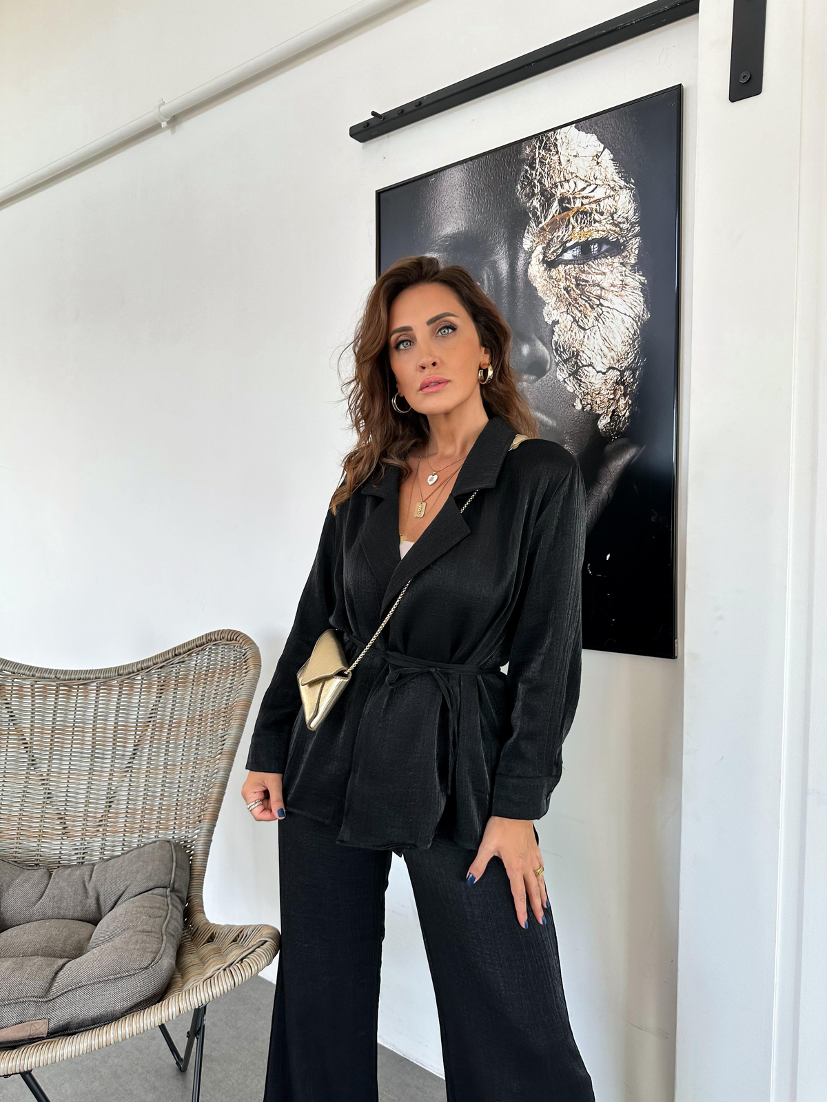 Siyah Saten Beli İpli Takım