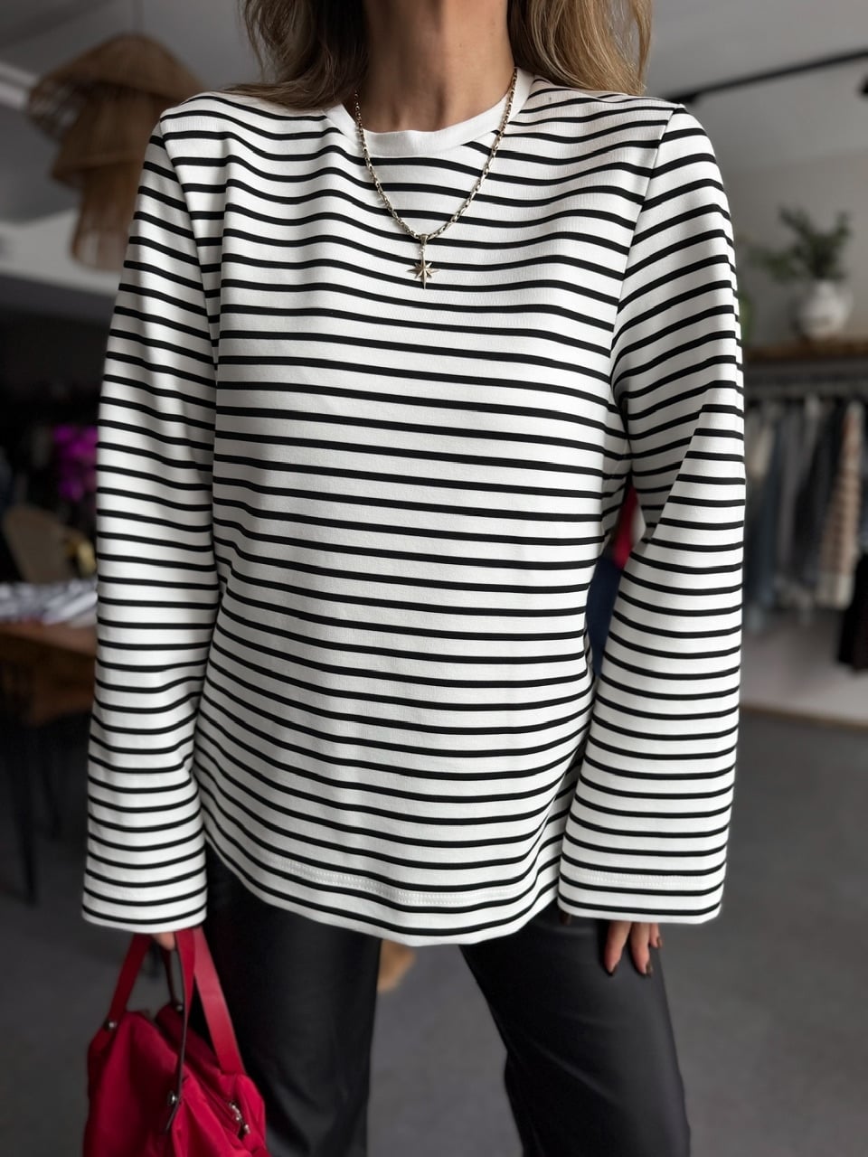 Siyah Scuba Çizgili Sweatshirt