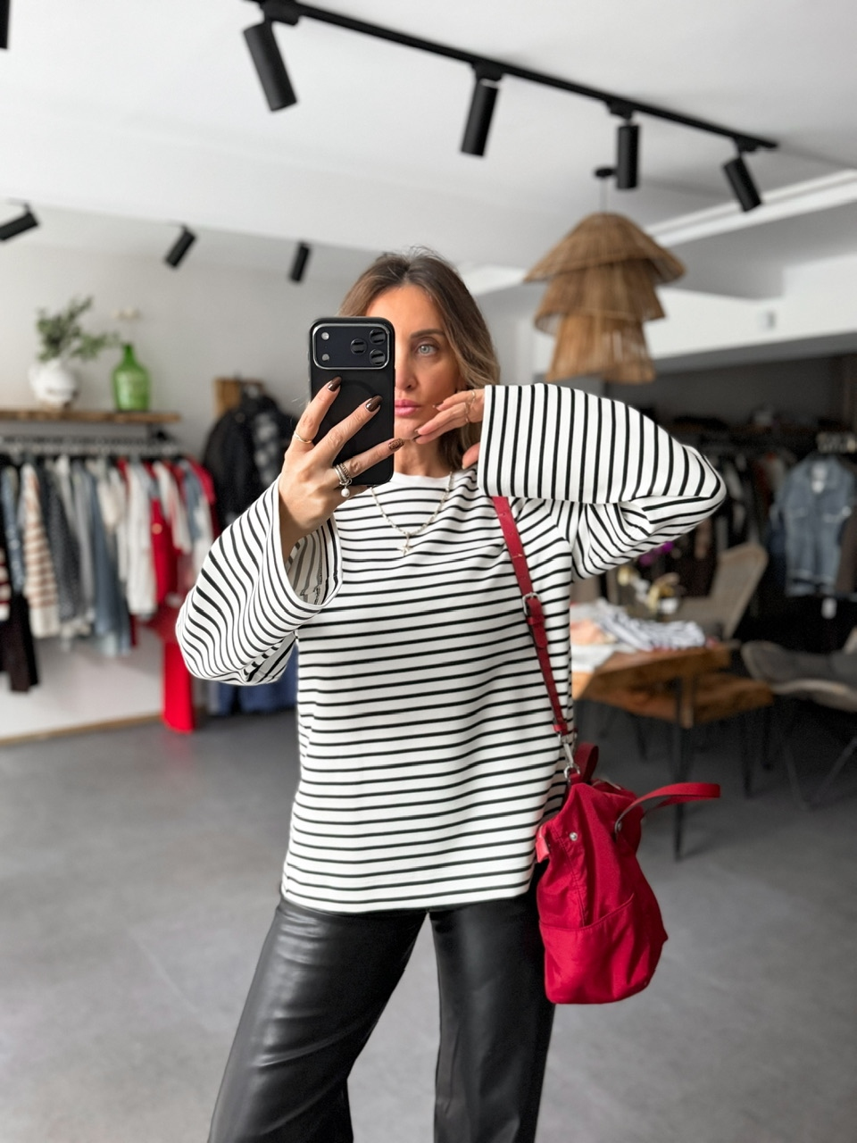 Siyah Scuba Çizgili Sweatshirt